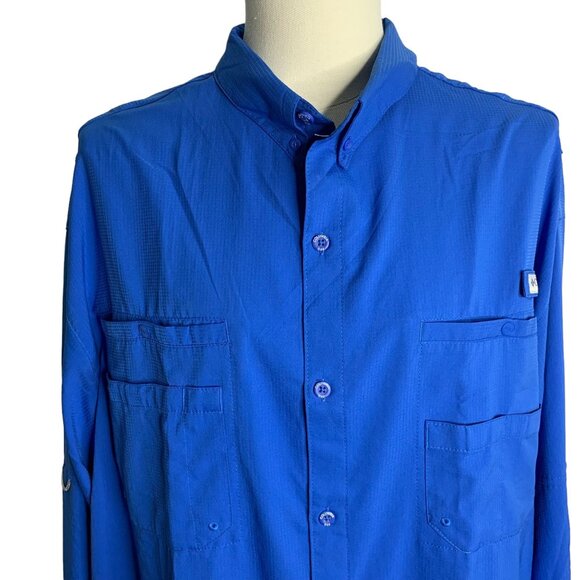 Columbia Tamiami PFG Button Down Shirt 3XL Tall Blue Vented Fishing Outdoors - Picture 2 of 7